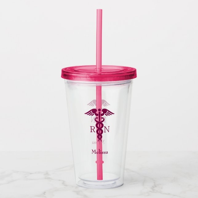 Simple Red Caduceus Registered Nurse RN Symbol Acrylic Tumbler (Front)
