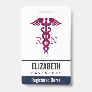 Simple Red Caduceus Registered Nurse RN Symbol ID Badge