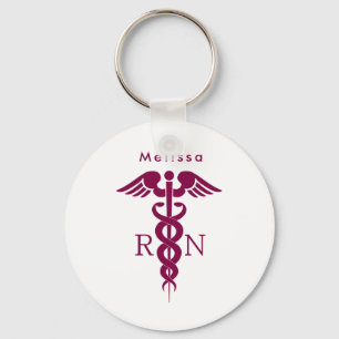 Simple Red Caduceus RN Symbol Key Ring