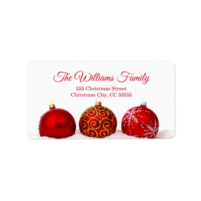 Simple Red Christmas Balls Address Label (Front)