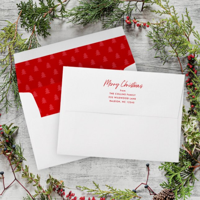 Simple Red Christmas Holiday Card  Envelope (Simple Christmas Tree Pattern Holiday Card Envelope.)