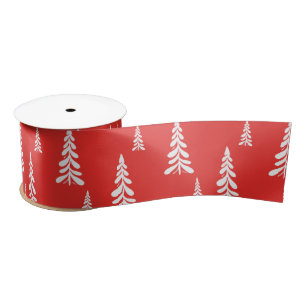 Simple Red christmas Xmas pine tree Snow Pattern Satin Ribbon