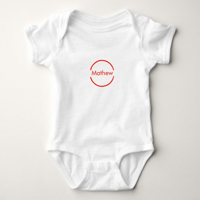 simple red circle add your name letter text baby bodysuit (Front)