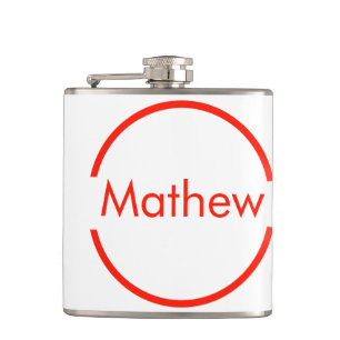 simple red circle add your name letter text hip flask