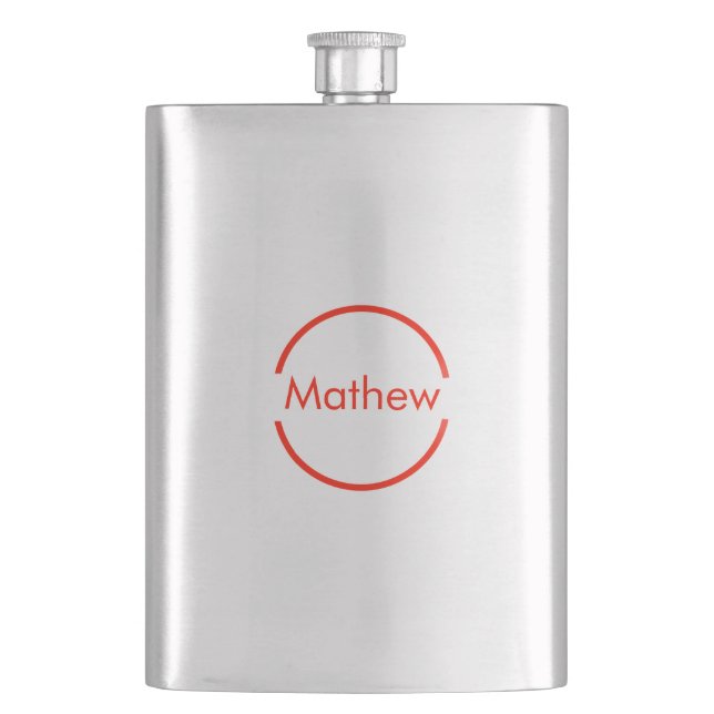 simple red circle add your name letter text hip flask (Front)