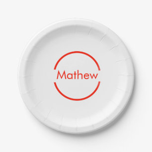 simple red circle add your name letter text paper plate