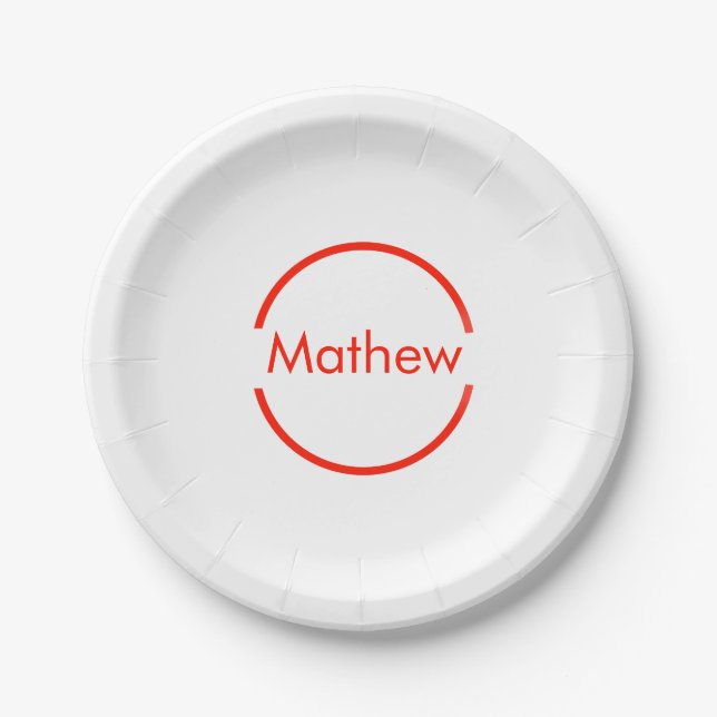 simple red circle add your name letter text paper plate (Front)