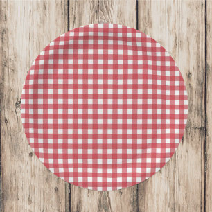 Simple Red Country Gingham Pattern Party Paper Plate