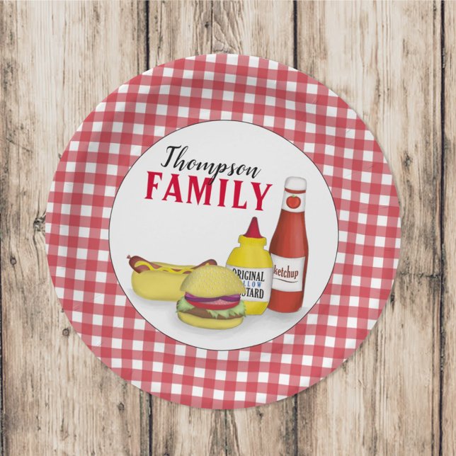 Simple Red Country Hamburger Hotdog Cute Party Paper Plate (Creator Uploaded)