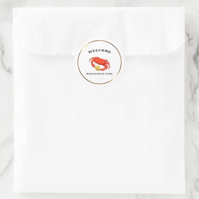 Simple Red crab corn seafood Restaurant logo name Classic Round Sticker (Bag)