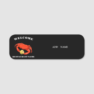 Simple Red crab corn seafood Restaurant logo name Name Tag