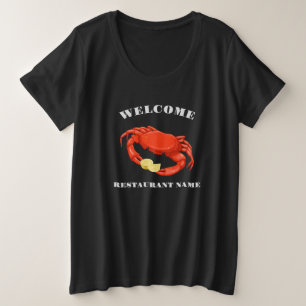 Simple Red crab corn seafood Restaurant logo name Plus Size T-Shirt