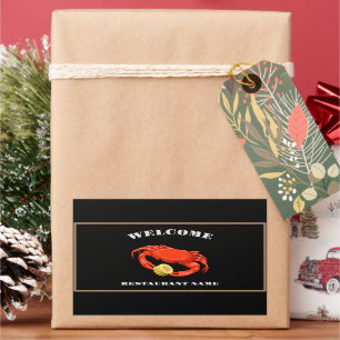 Simple Red crab corn seafood Restaurant logo name Rectangular Sticker