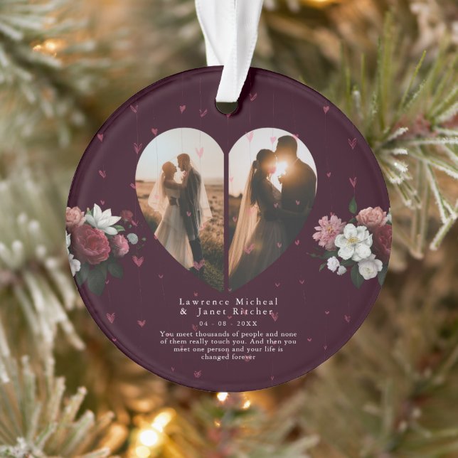 Simple Red Custom Heart shape couples photos gift Ornament (Tree)