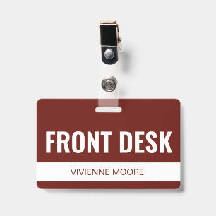 Simple Red Custom Hotel Front Desk Employee ID Badge