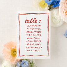 Simple Red Doodle Wedding Seating Chart Card