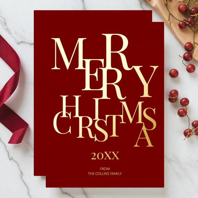 Simple Red Elegant Minimalist Merry Christmas Gold (Simple Red Elegant Minimalist Merry Christmas Gold Foil Holiday Card)