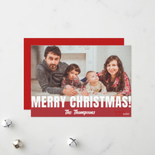 Simple Red Family Christmas Holiday Photo Card