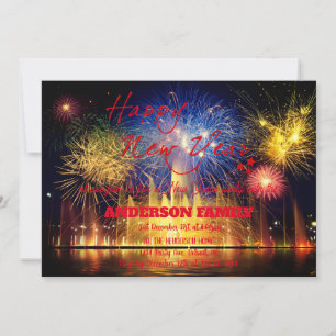 Simple Red fireworks new year Invitation