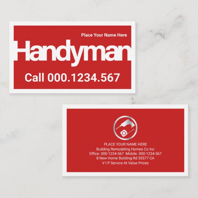 Simple Red Frame Handyman Border  Business Card (Front/Back)