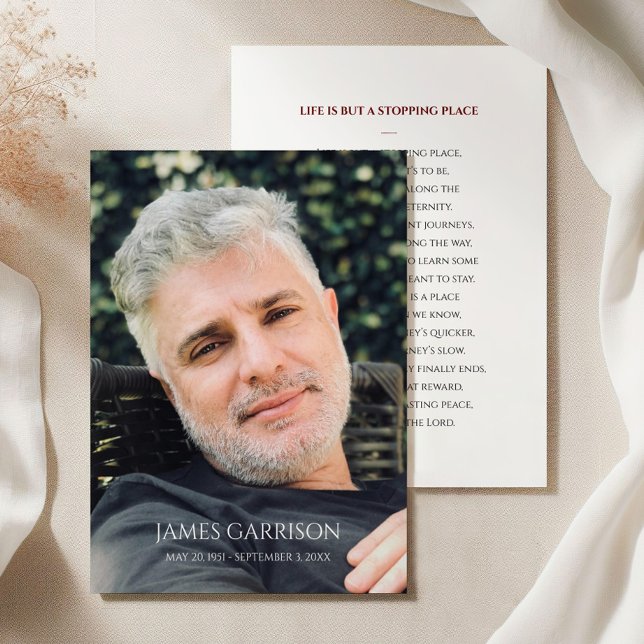 Simple Red Funeral Prayer Card with Photo (Creator Uploaded)