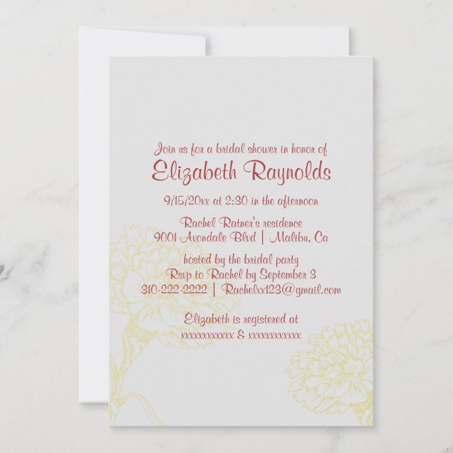 Simple Red & Gold Bridal Shower Invitations (Front)