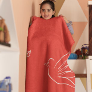 Simple Red Gold Dove Heart Peace Love Christmas Fleece Blanket