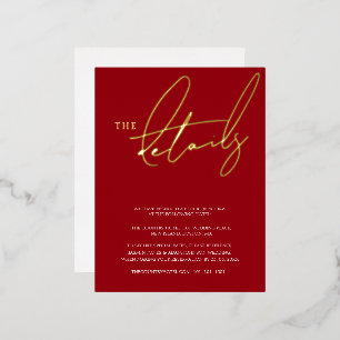 Simple Red Gold Foil Wedding Details Invitation Postcard