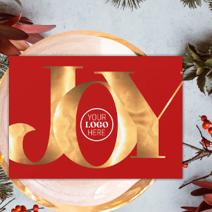 Simple Red & Gold Joy Business Logo Happy Holidays Holiday Card