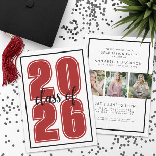 Simple Red Graduate Photo Graduation Invitation