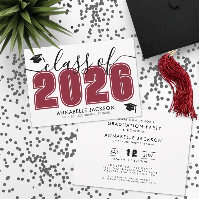 Simple Red Graduation Party Invitation (Simple Modern Red Graduation Party Invitation)