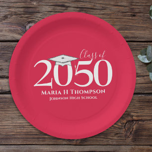 Simple Red Graduation Personalised Paper Plate