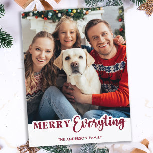 Simple Red Green Cute Modern Merry Everything Holiday Postcard