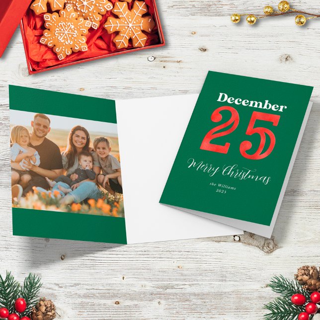 Simple Red Green Merry Christmas Family Photo Holiday Card (Creator Uploaded)