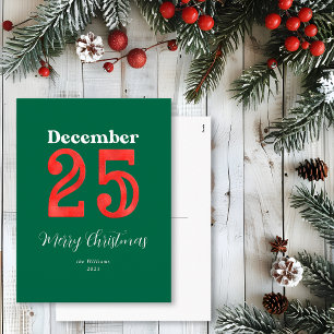 Simple Red Green Merry Christmas Family Photo Holiday Postcard