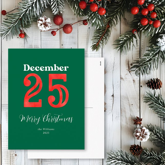 Simple Red Green Merry Christmas Family Photo Holiday Postcard (Creator Uploaded)