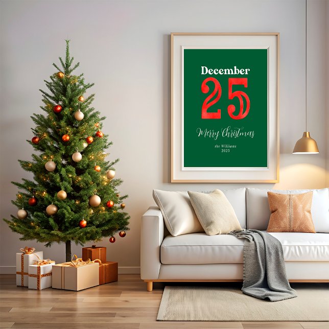 Simple Red Green Merry Christmas Family Photo Poster (Creator Uploaded)