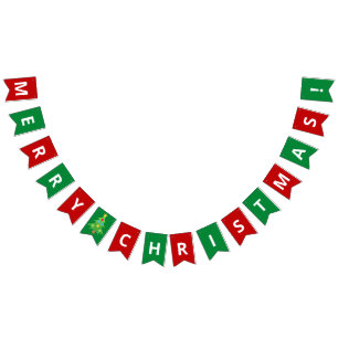 Simple Red   Green Merry Christmas Greetings Bunting