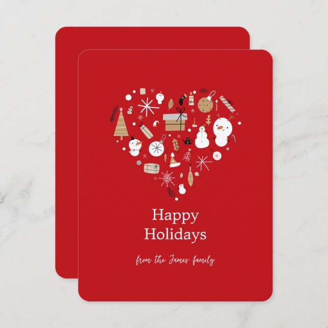 Simple Red Heart Gift Holiday Card (Front/Back)