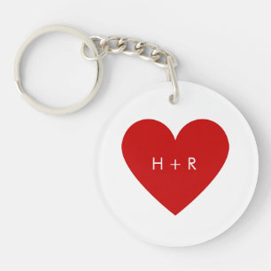 Simple Red Heart Love Couples Monogram Modern Key Ring