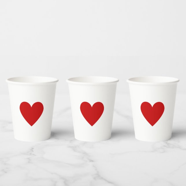 Simple Red Heart  Love Minimalist Modern Valentine Paper Cups (Multi)