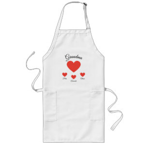 Simple Red Hearts Grandma Grandkids Long Apron