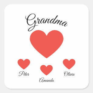 Simple Red Hearts Grandma Grandkids Square Sticker