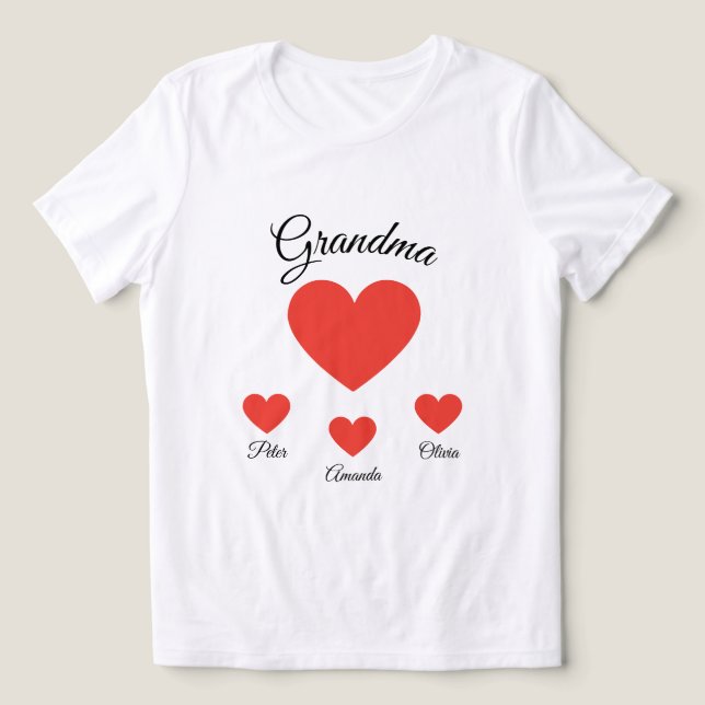Simple Red Hearts Grandma Grandkids Tri-Blend Shirt (Design Front)