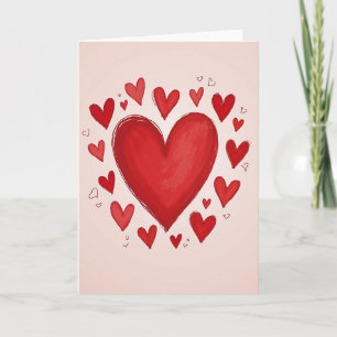 Simple Red Hearts Hand Drawn Card