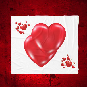 Simple Red Hearts on White Happy Valentine's Day   Fleece Blanket