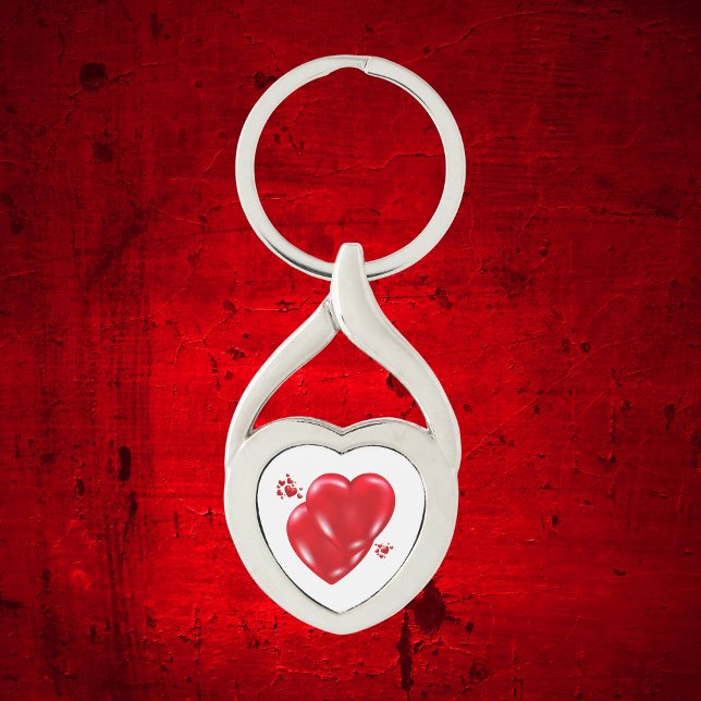 Simple Red Hearts on White Happy Valentine's Day | Key Ring (Creator Uploaded)