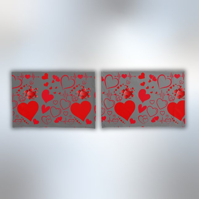 Simple Red Hearts Romantic Love On Charcoal | Pillowcase (Creator Uploaded)