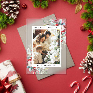 Simple Red Holly Berries Merry Christmas Card Acrylic Invitations