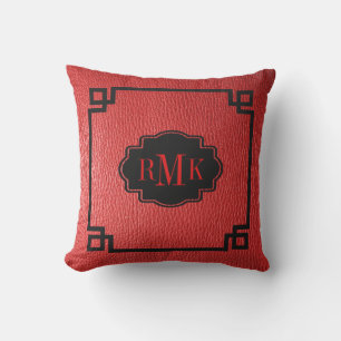 Simple Red Leather Texture Print Black Frame Outdoor Cushion